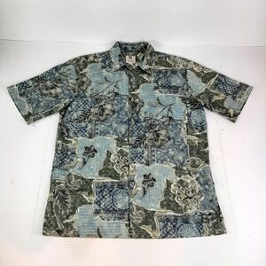 🛍Tori Richard Green Hawaiian Floral Camp Shirt Men's Medium 100% Cotton Lawn C9